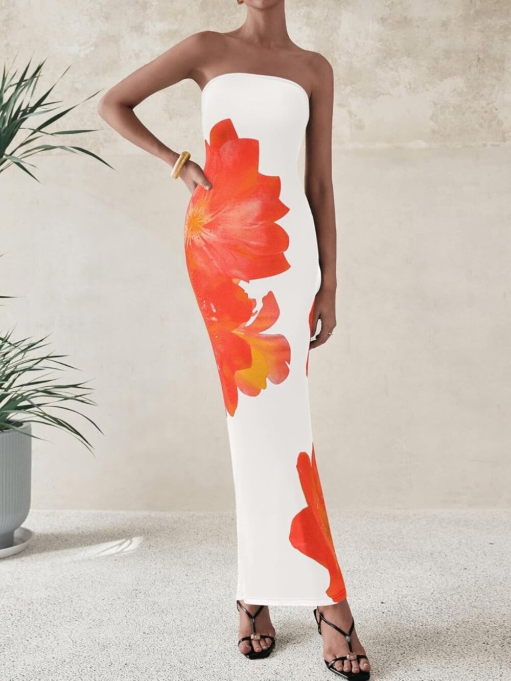 Floral Strapless Maxi Dress for Women | Sexy Long Wedding Guest & Cocktail Dress - Picture 2 of 6